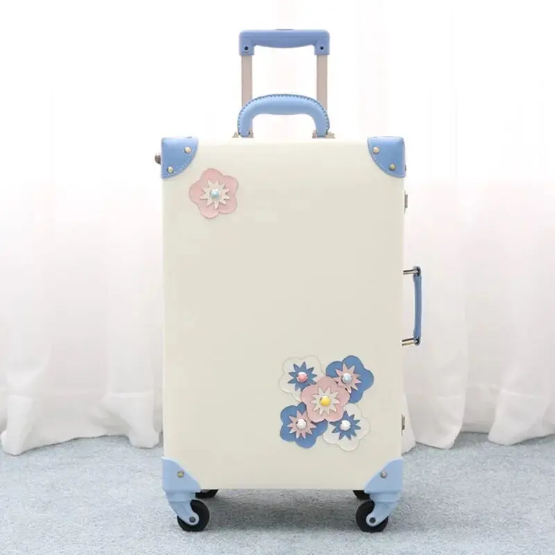 as the picture shows New girl Vintage Floral PU Rolling Luggage sets,13"20"22"24"26"inch Women Trolley Suitcase with Cosmetic case On Wheels - Цвет: as the picture shows