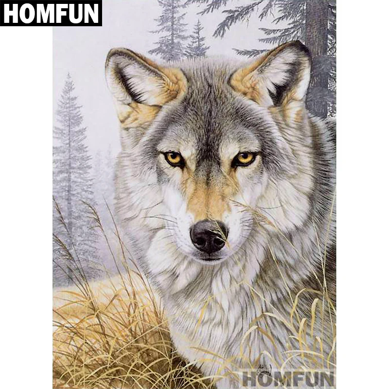 

Алмазная живопись HOMFUN A01272, полноразмерная/круглая вышивка «волк», 5D «сделай сам», вышивка крестиком, домашний декор