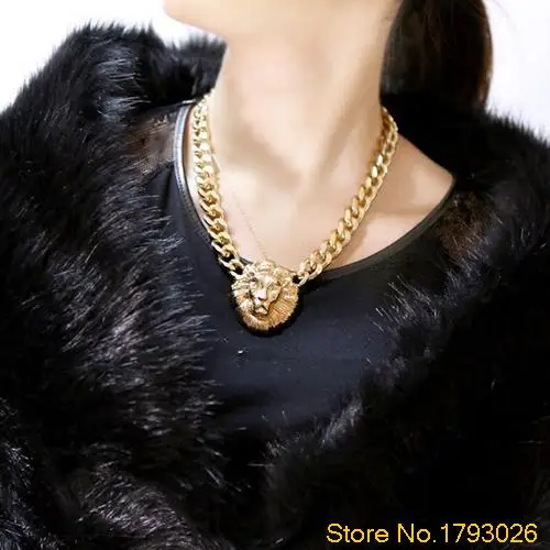 Женская мода Золото Плоским Сеть Choker Львиная Голова Ожерелье для Партии Клуба