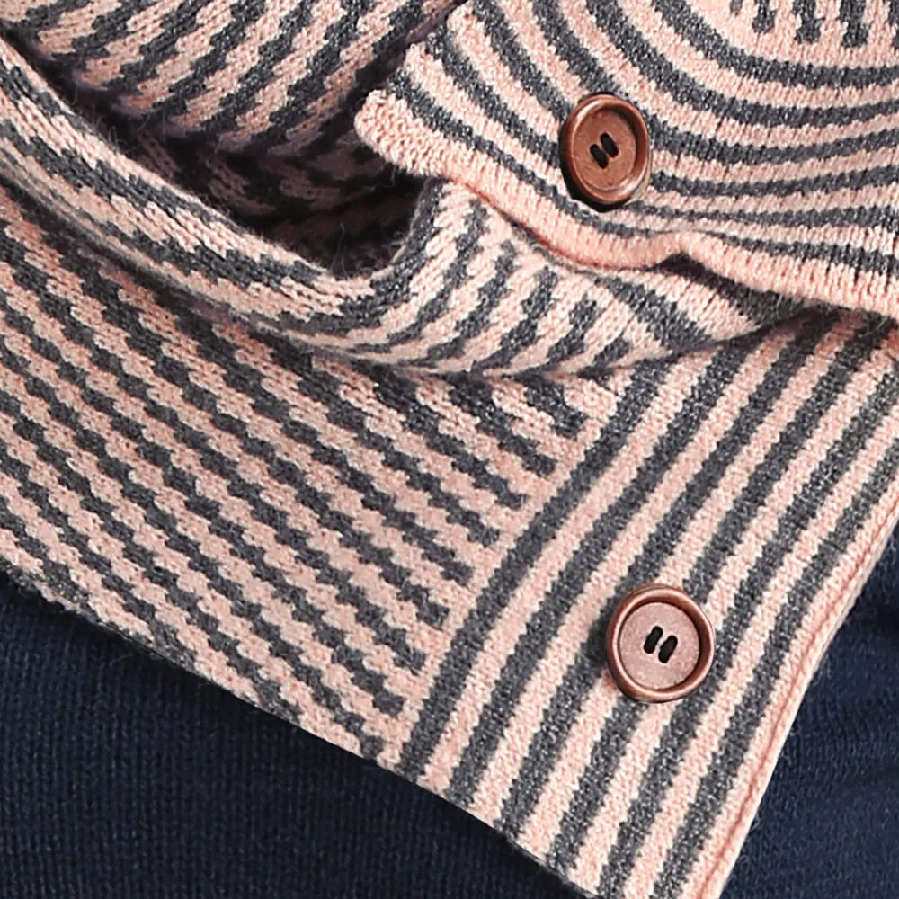Wipalo Pullover Sweater Women Buttons Crew Neck Long Sleeve Sweater With Striped Scarf Winter knitting Ladies Tops Clothing