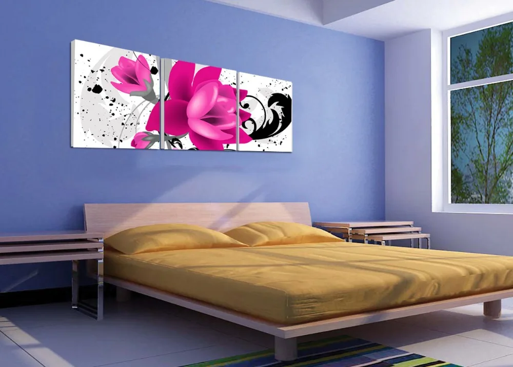 3 шт. цветочные Розовые цветы картины художественные работы для украшения дома