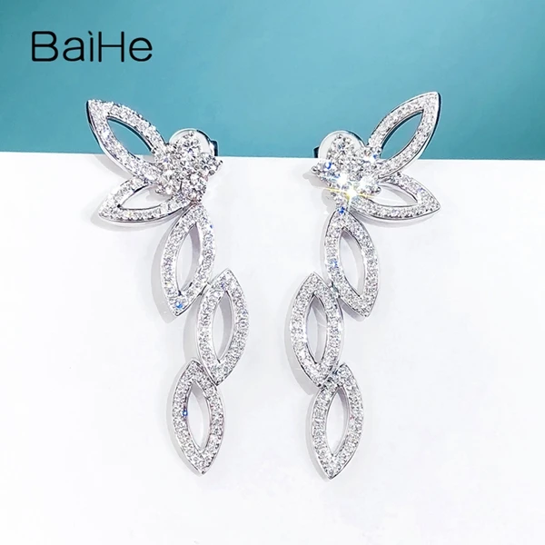 BAIHE Solid 14 K белое золото 0.90ct H/SI круглый натуральные бриллианты свадебные женские модные ювелирные изделия подарок серьги-гвоздики