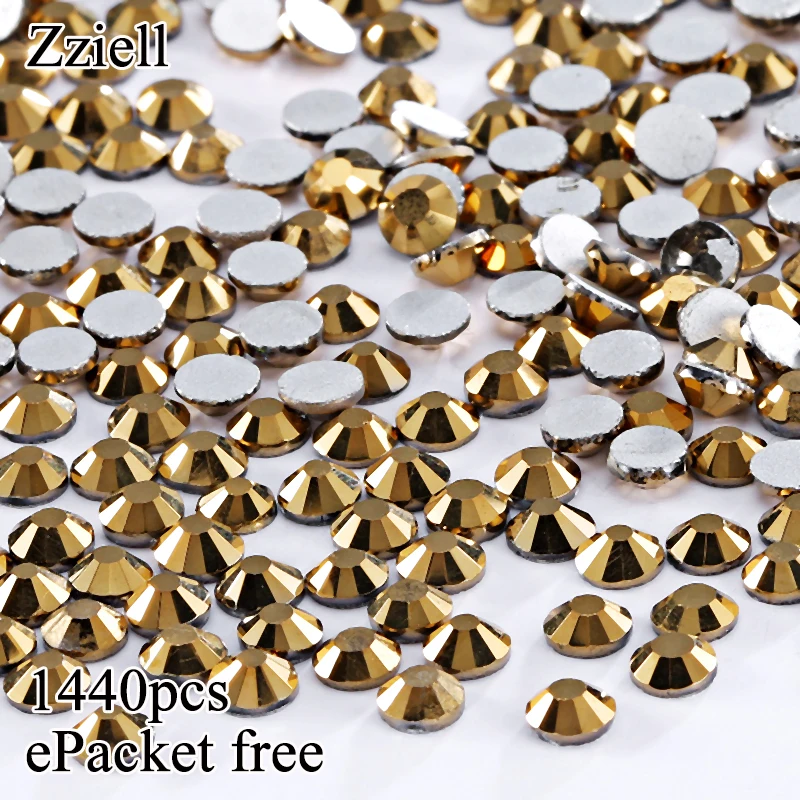 Zziell ss3 ss4 ss5 ss10 ss12 ss16 SS30 1440 шт Размер Mine золотые стразы для украшения ногтей горный
