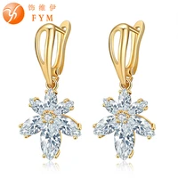 fym new luxury elegant flower crystal plant hoop earrings best aaa cz ear jewelry earring for women wedding er0116