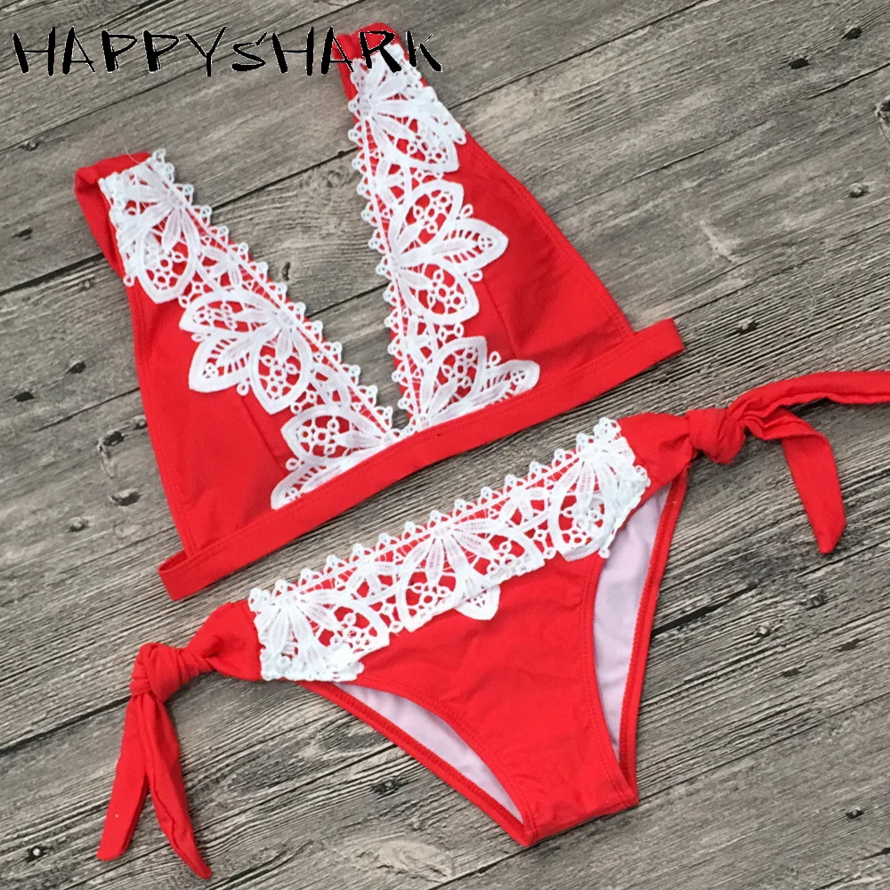 HAPPYSHARK Кружевной Край Бикини купальник женский летний винно-красный сексуальный
