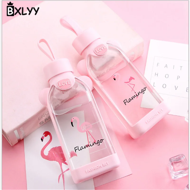 BXLYY розовый плоский стакан с Фламинго креативная Силиконовая ручка бутылка для воды День рождения украшение детский подарок. год. 5Z