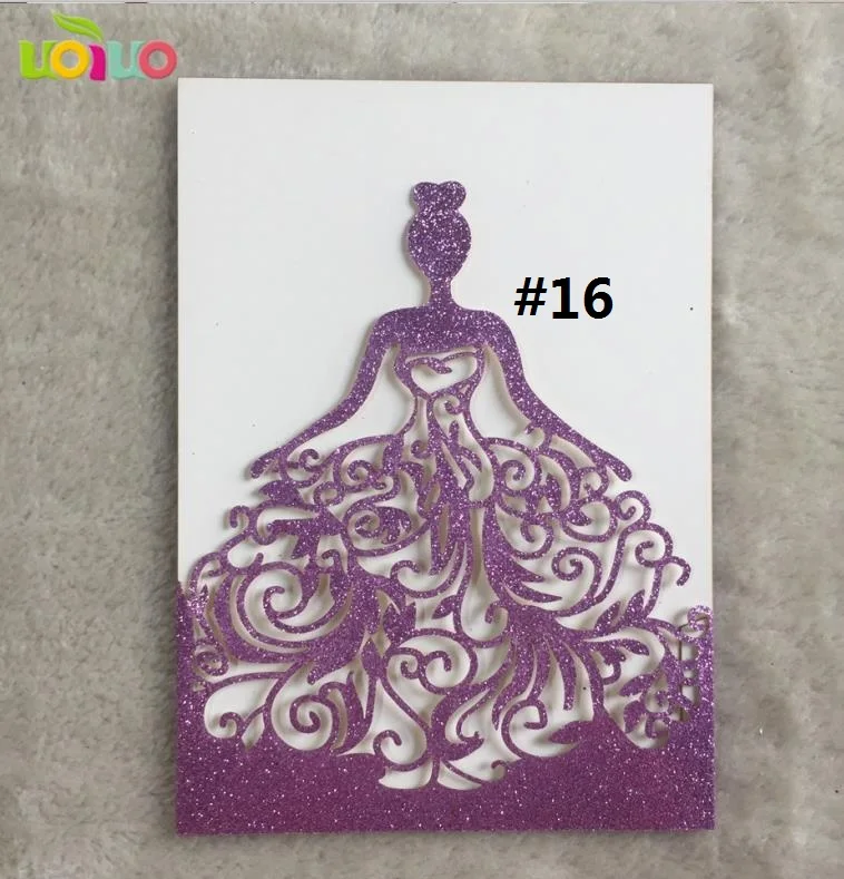 16 glitter 25 pc лазерная резка вечерние принцессы день рождения роза с блестками золото девушка свадебное приглашение - Цвет: 16 glitter