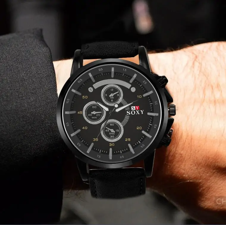 Black Relogio masculino Новые мужские модные часы мужские кожаные военные спортивные часы повседневные мужские наручные часы erkek kol saati - Цвет: Black