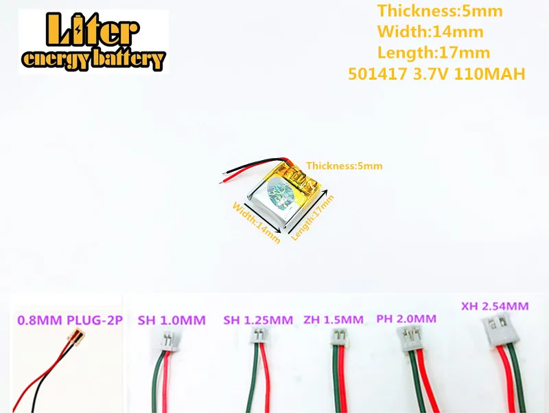 

3.7V,110mAH,501417 PLUG polymer lithium ion / Li-ion battery for GPS,mp3,mp4,mp5,dvd,bluetooth,model toy mobile bluetooth