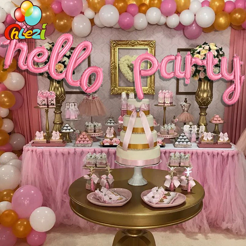 

Hello Party Conjoined Balloon Celebration Foil Balloon Graduation Engagement Birthday Party Decorations Globos Pink Sliver Balls