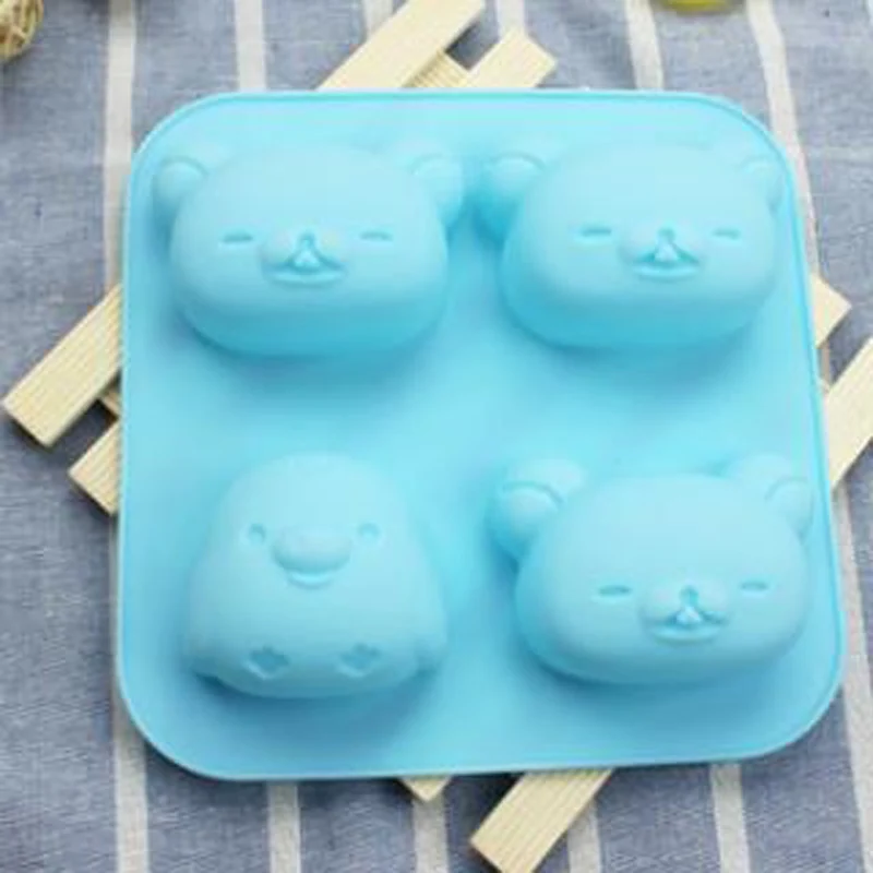 4 Hole Lazy Bear Silicone Cake Mold Soap Raccoon Pudding Small Penguin Accessories Products Cookies | Дом и сад