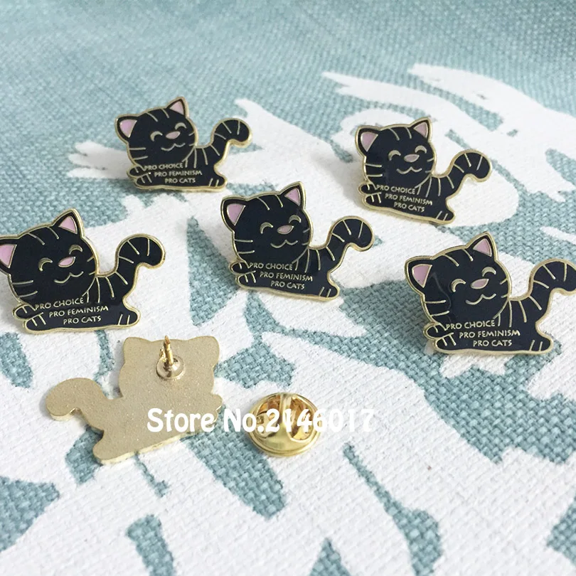 

10pcs Enamel Feminist Cat Pin Badge 28mm Pro-Cats Pro-Feminism Pro Choice Lapel Pins and Brooch Clutch Back Metal Craft