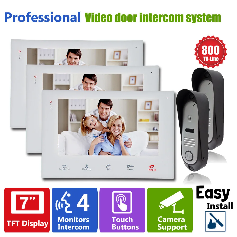 Homefong7 &quotLCD сенсорный ключ монитор видеодомофон с ИК камерой дверным звонком