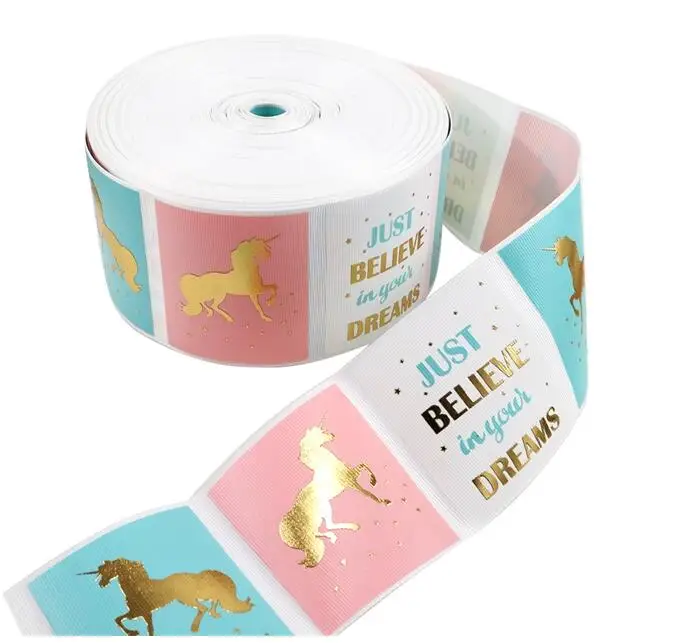 50Y Бесплатная Доставка 3 &quotЗолото Пастель Rainbow Unicorn Grosgrain ленты Радуга Craft