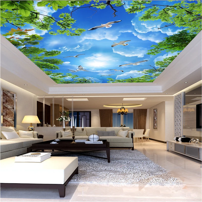 

beibehang Customize any size wallpapers fresco photos atmospheric beautiful blue sky white clouds gable ceiling murals