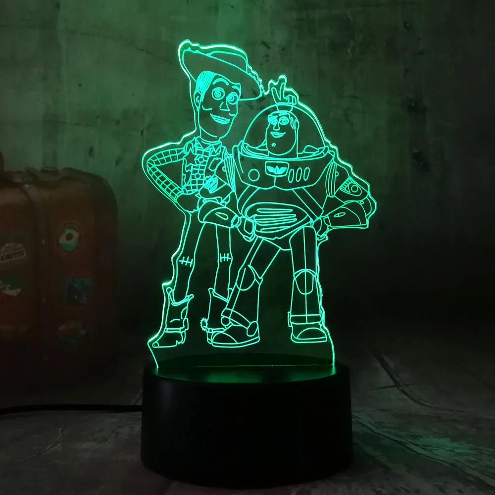 Милый светильник Buzz Toy Story Деревянный 3D светодиодный RGB ночник 7 цветов настольная