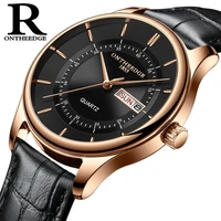 hot fashion mans quartz auto date wristwatch brand waterproof leather watches for men casual rose gold watch for male 2021 new