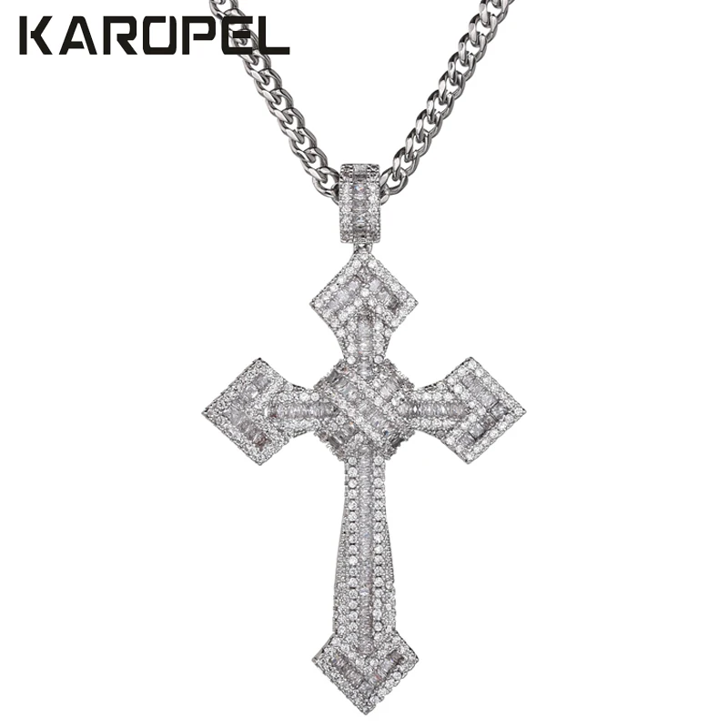 Цепочка Karopel для мужчин и женщин микро кулон с крестом из циркония ААА сверкающий
