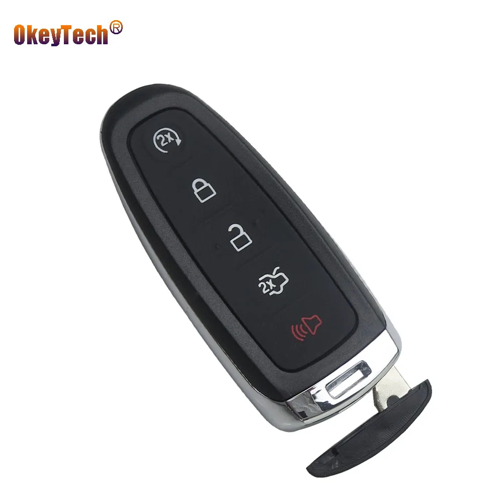 

OkeyTech Smart Remote Key for Ford Explorer Edge Escape Flex Taurus Key Shell Cover Case Fob 5 Buttons with Uncut Blade No Chip