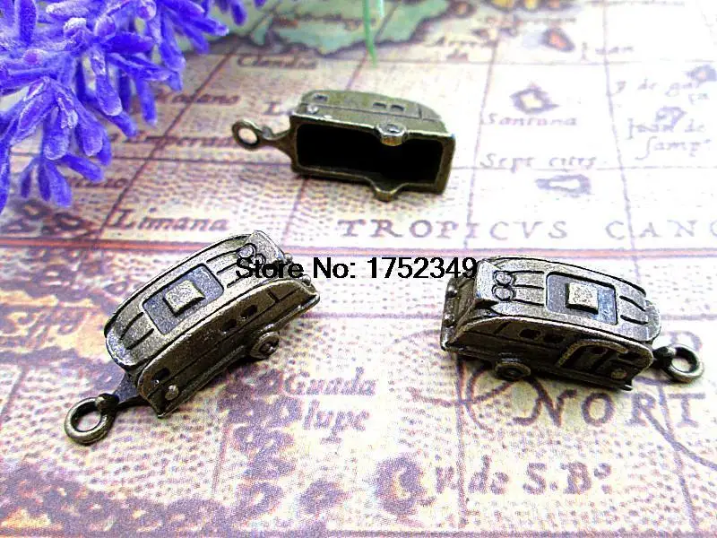 

50pcs- Trailer charms, Antique Bronze Travel Trailers Charm pendants 27x10x10mm