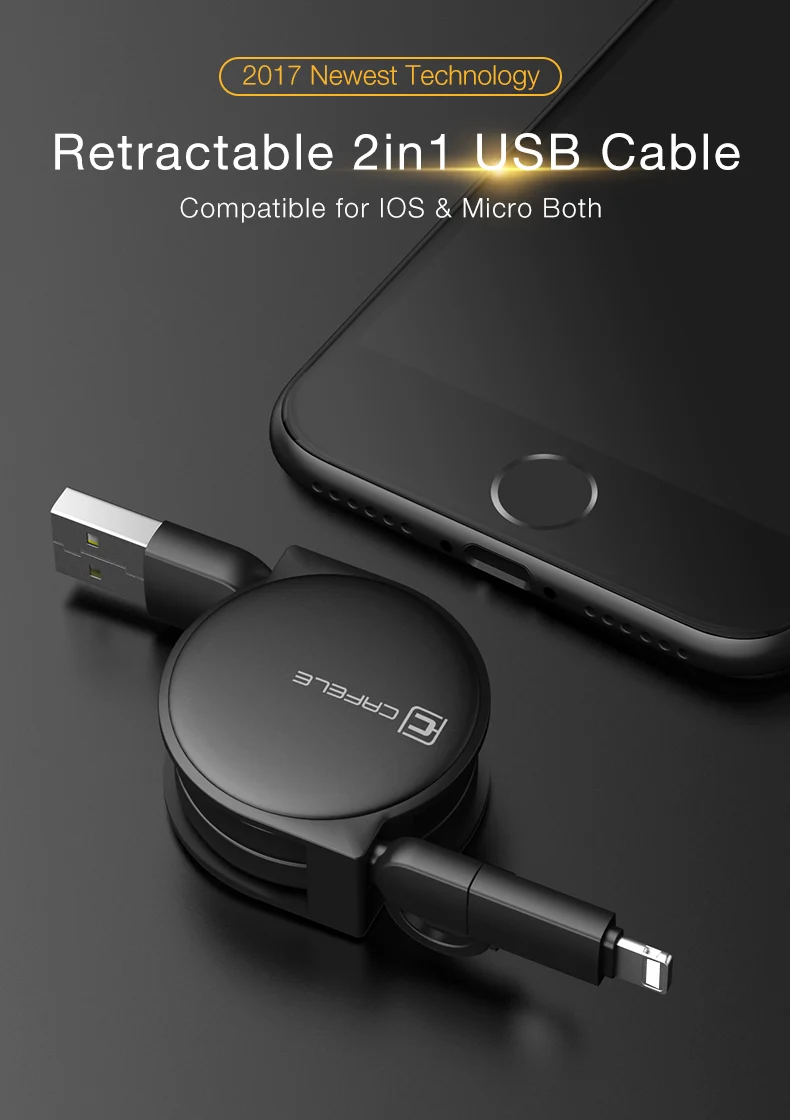 Cafele Тип C микро USB кабель 2 в 1 для зарядки Кабели для iPhone X Xs Max выдвижной Зарядное устройство кабель для samsung Xiaomi huawei