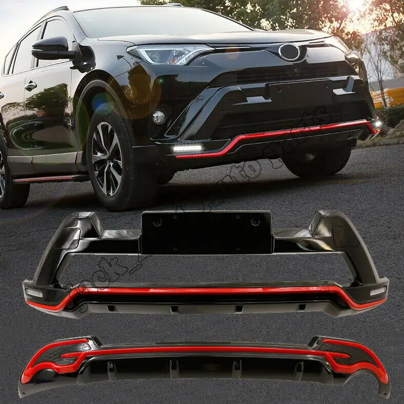 Подходит для Toyota RAV4 2016 Красный передний бампер с светодиодный светильник и