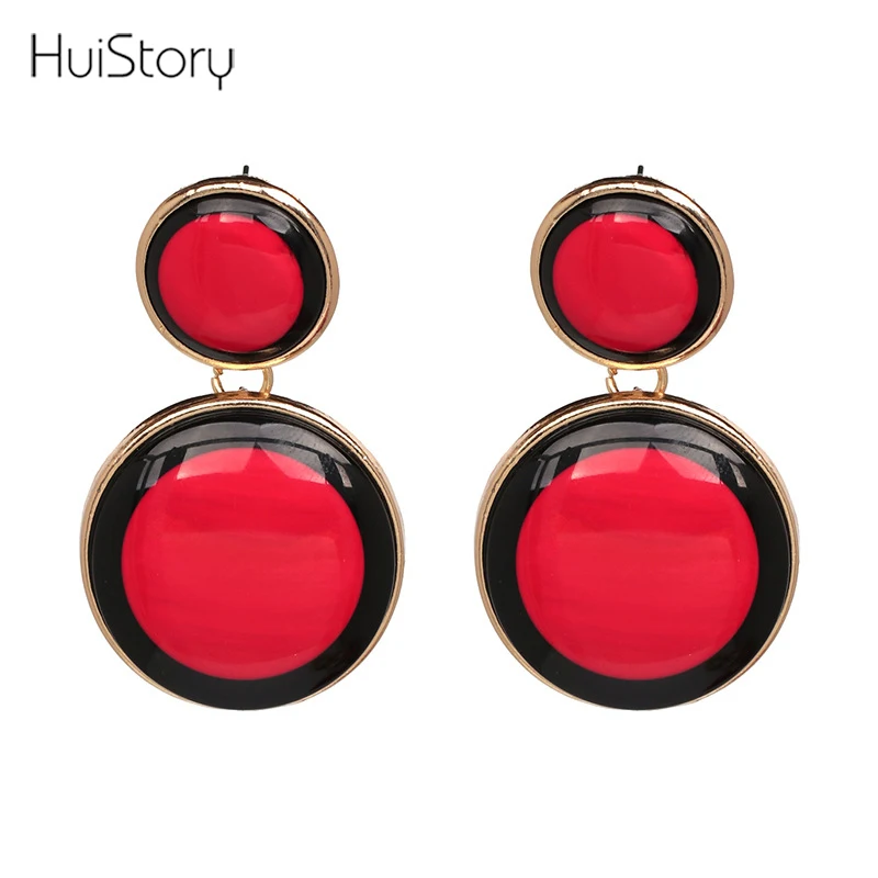 HUISTORY новые винтажные большие массивные женские серьги круглые Висячие для