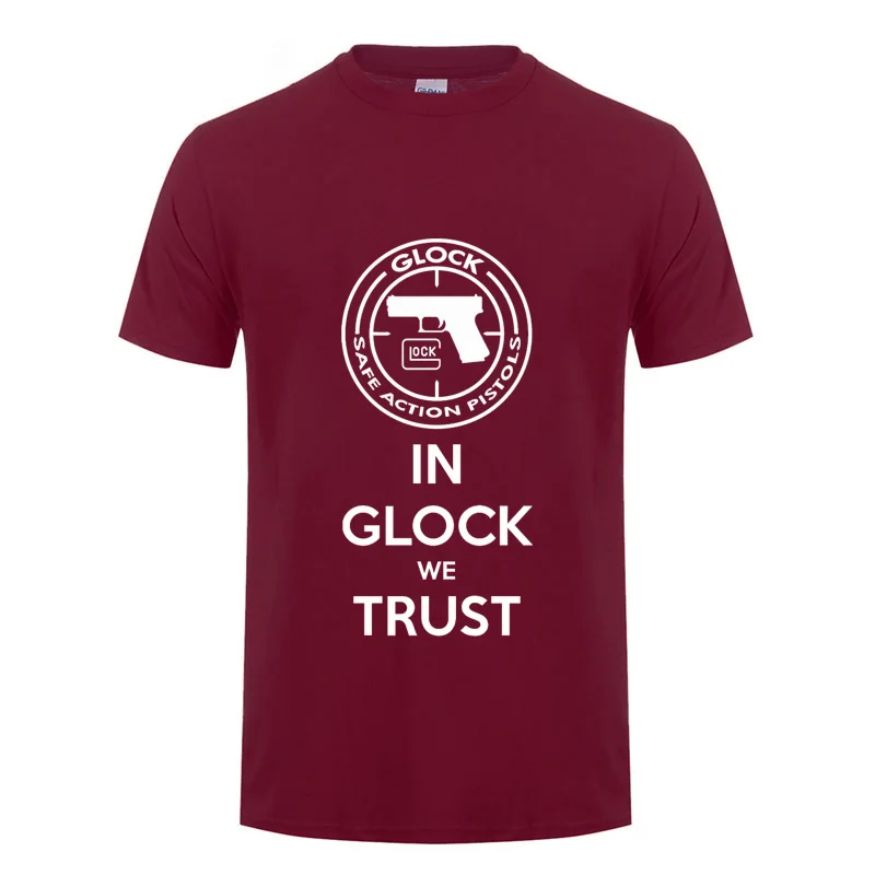 Бургундия Glock Handgun логотип США Футболка Мужская Уличная Повседневная хлопковая футболка с коротким рукавом и круглым вырезом летняя футболка - Цвет: Бургундия