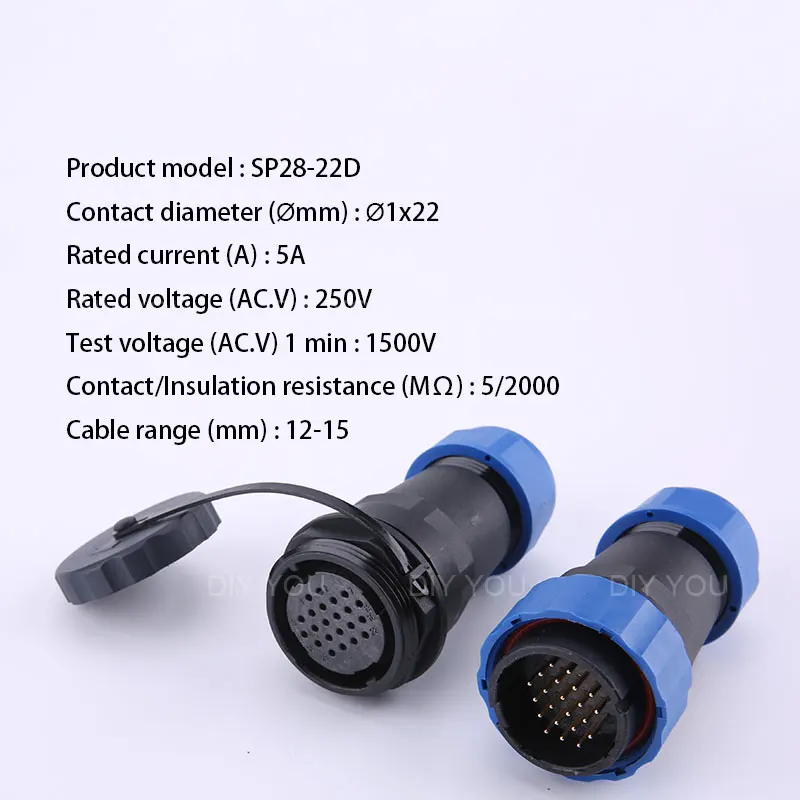 SP28-22D SP16 IP68 водонепроницаемый док авиационным соединителем с разъемом «папа» и муфтовый стыковочный переводник 2/3/4/5/6/7/9 контактный разъем для монтажа в панель Кабельный разъем - Цвет: SP28-22D