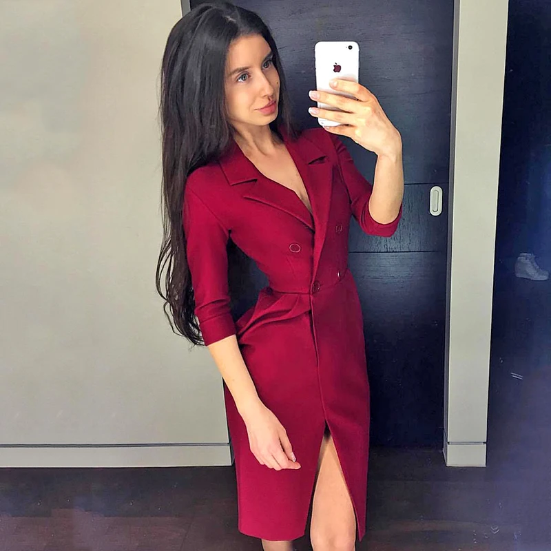 INDRESSME Sexy Глубокий V зубчатый Для женщин блейзеры модные однотонные черные с длинным рукавом Регулярный Повседневное двубортный Для женщин женский костюм