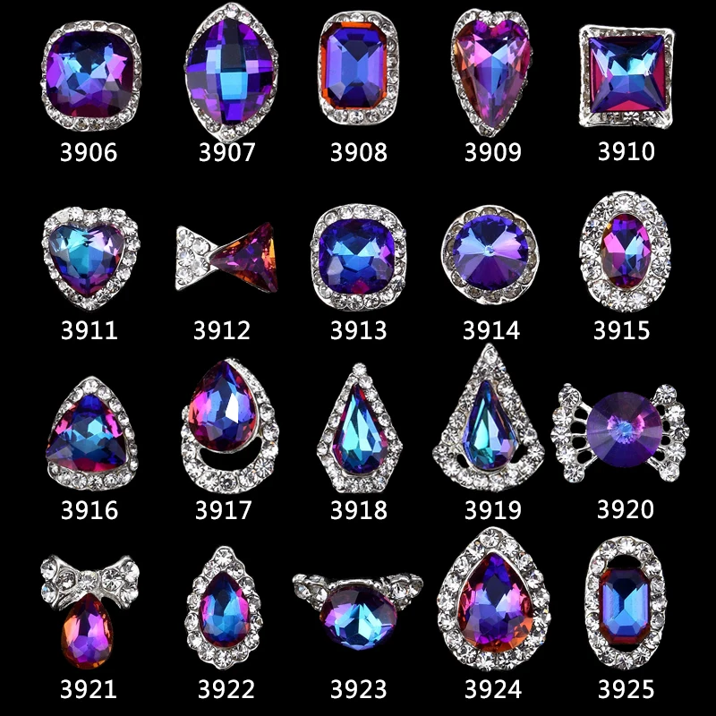 

100Pcs/Lot 3906-3925 Alloy Colorful Raindrop Rhinestones Design Nail Art DIY Studs Accessory Manicure Nail Tips Tools