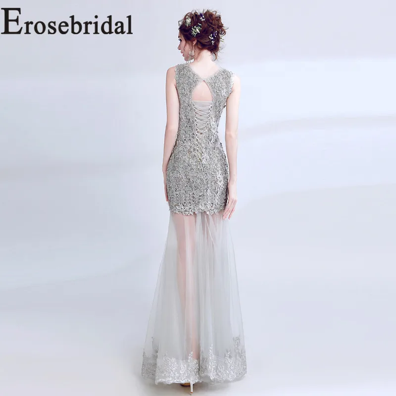 Erosebridal Новое поступление 2019 серебристо серое вечернее платье длинное Тюль