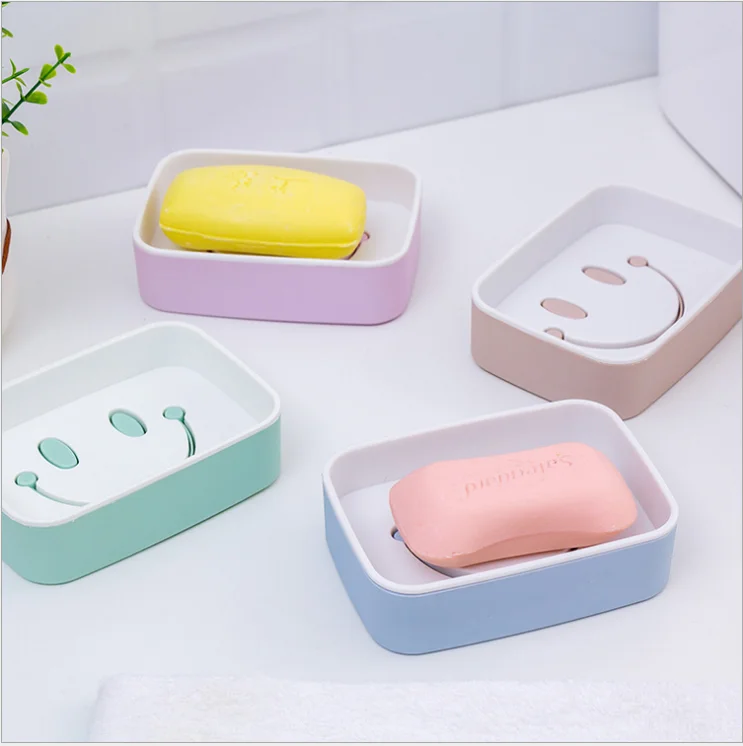 

1PC Nordic Wind and Smile Face Double-Layer Soap Box Double-Layer Drainage Soap Box Soap Box Candy-colored Soap Disk
