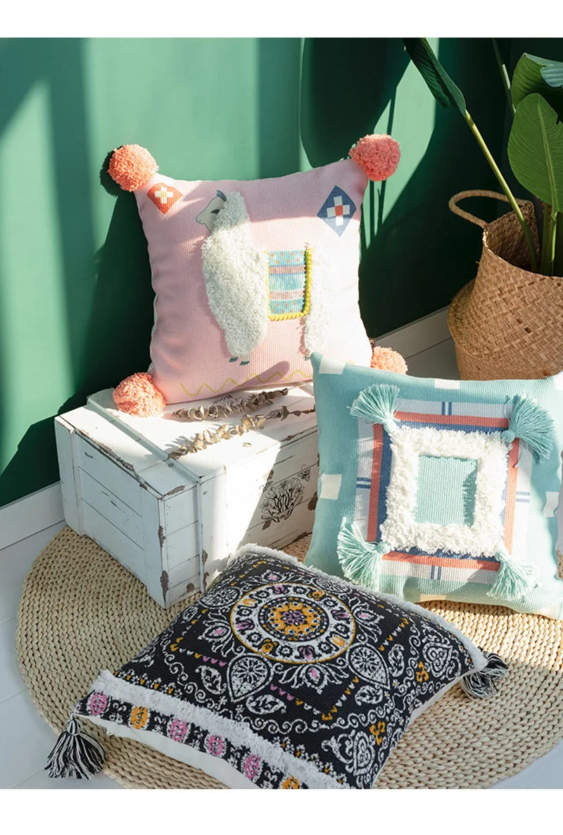 Cojines decorativos para sofa Morocco Геометрическая черно-белая ворсистая наволочка с кисточкой Рождественский чехол для подушки