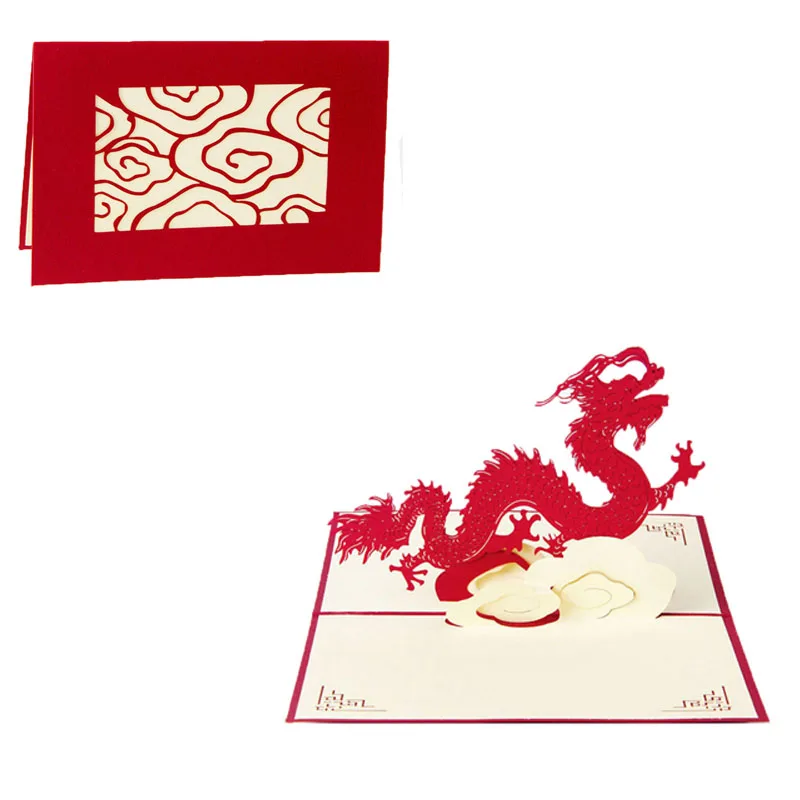 Поздравительные открытки с 3D выдвижным рисунком дракона в винтажном стиле на