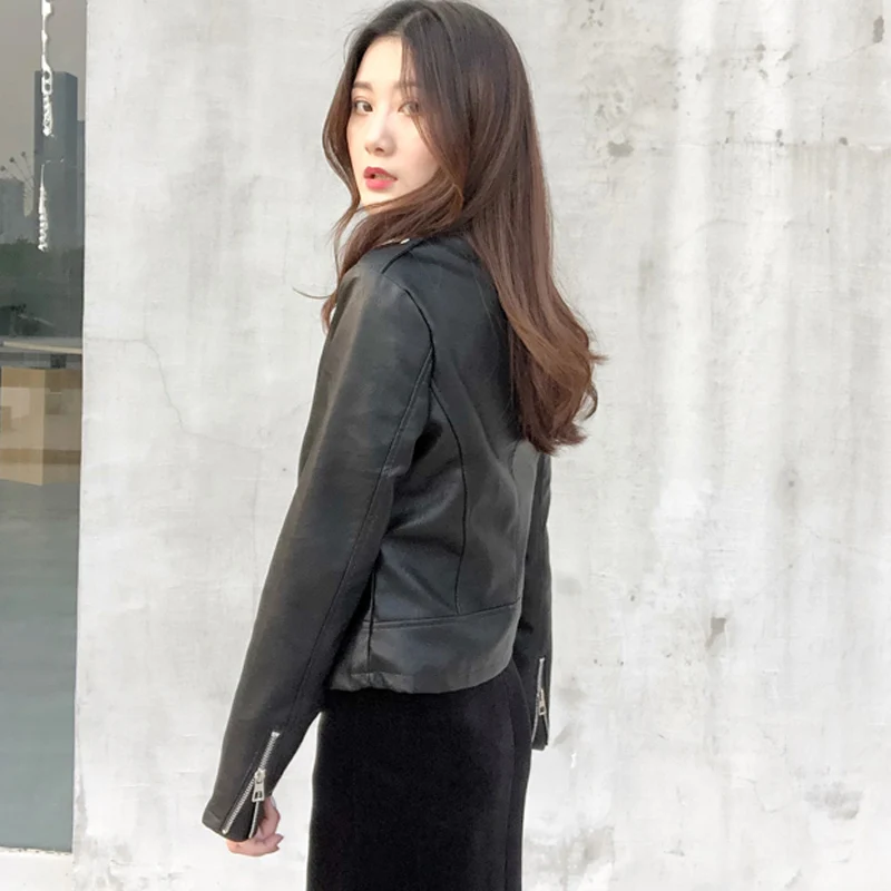 Осенне-зимние мягкие женские Куртки из искусственной кожи матовые байкерские