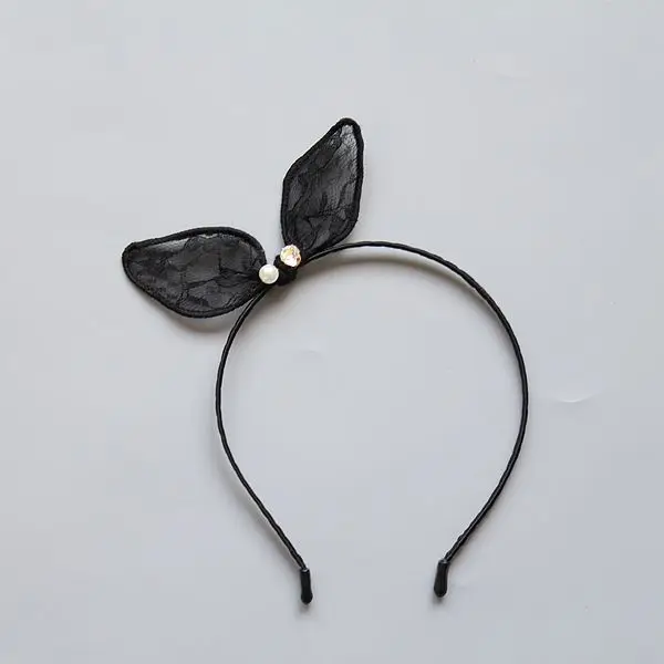 

Boutique 12pcs Fashion Lace Rabbit Ears Bow Hairbands Solid Gemstone Bowknot Hard Headbands Princess Headwear Hair Accessories