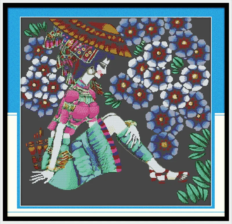 

Yunnan heavy variety 4 flowers cross stitch kit people 18ct 14ct 11ct count print canvas stitches embroidery DIY handmade