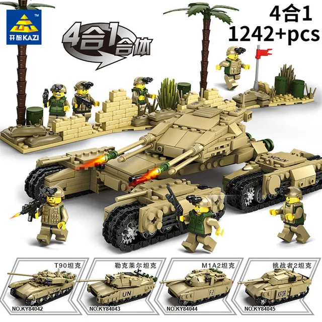84042-84045 No Box KaZi строительные блоки модель военный Мамонт M1A2 T90 Танк DIY транспортное средство 33 метод сборки совместимые блоки для детей игрушки - Цвет: 84042-84045 No Box