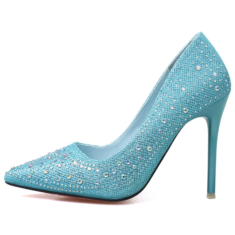 Blue High Heels Женские блестящие туфли-лодочки на шпильке; коллекция года; сезон весна-лето; туфли-лодочки на высоком каблуке; женская обувь; элегантные женские свадебные туфли на каблуке с острым носком - Цвет: Blue High Heels