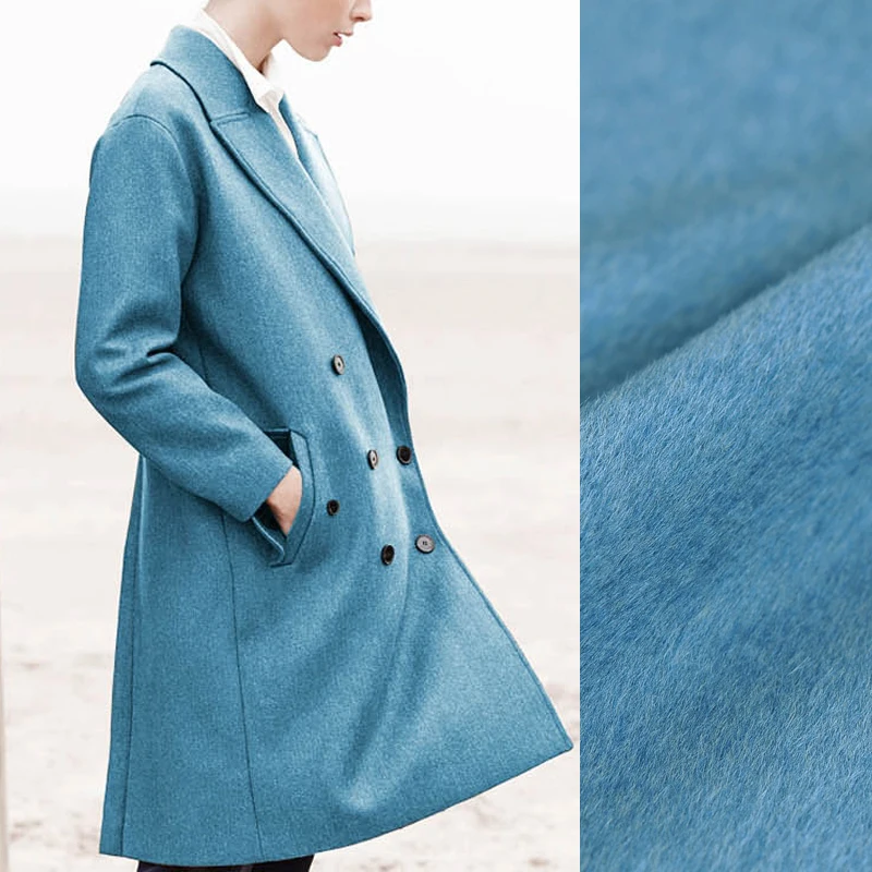 

150CM Wide 900G/M Weight Double Faced Thick Blue Vicugna Wool Modal Fabric for Autumn Winter Spring Jacket Overcoat Dress J110
