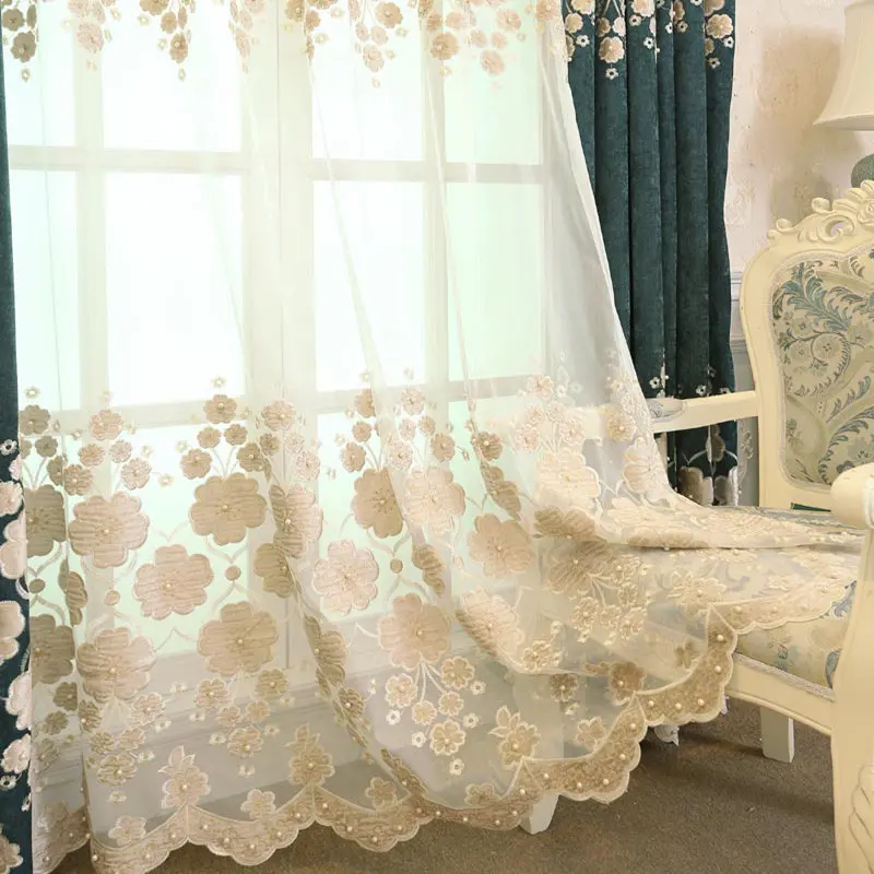 Matching Tulle Шенилл утолщенная Роскошная вышивка шторы для гостиной вышивка жемчугом шторы Золотой Цветок шторы из пряжи X-WP322* 40 - Цвет: Matching Tulle