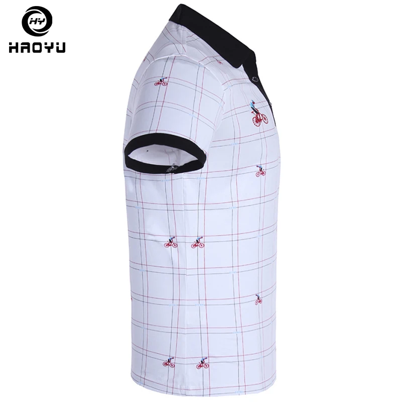 Мужская однотонная хлопковая рубашка поло с коротким рукавом и принтом от морщин