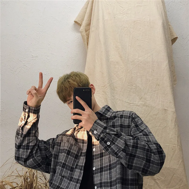 Новинка Весна 2018 Мужская модная Свободная рубашка с длинными рукавами в античном