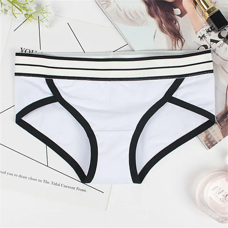 12PCS Large Size M-3XL Fashion Stripe Sexy Briefs Women Underwear Panties Soft High Quality Cotton Female Underpants Briefs