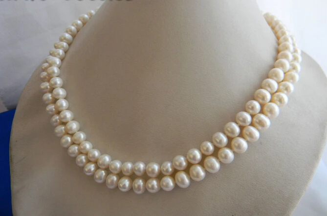 FREE shipping&gt&gt&gt&gt2Strands 17'' 8mm White Round Freshwater Pearl Silver Necklace new | Украшения и аксессуары