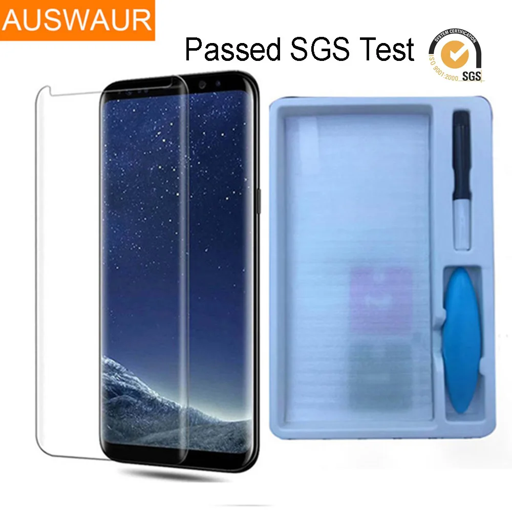УФ-светильник, жидкий клей, закаленное стекло, Защита экрана для samsung Galaxy S6, S7 Edge, S8, S9, S10 Plus, S11, Note 8, 9, УФ-пленка