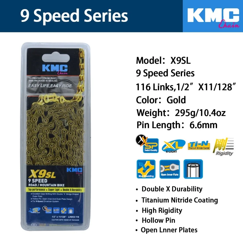 KMC 9S 10S 11S золото X8 X9 X9sl X10 X10sl X11SL Z99 велосипедная цепь для MTB/шоссейного велосипеда для Shimano/SRAM 8 9 10 11 скорость 116л/цепной велосипед