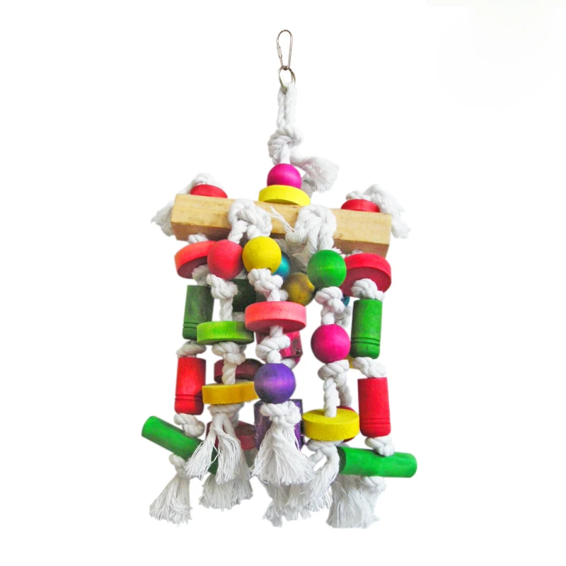 

Pet Bird Cages Chewing Playing Toys Small Big Parrot Cockatiel Parakeet Colorful Wooden Blocks Swing Food Grade Toys