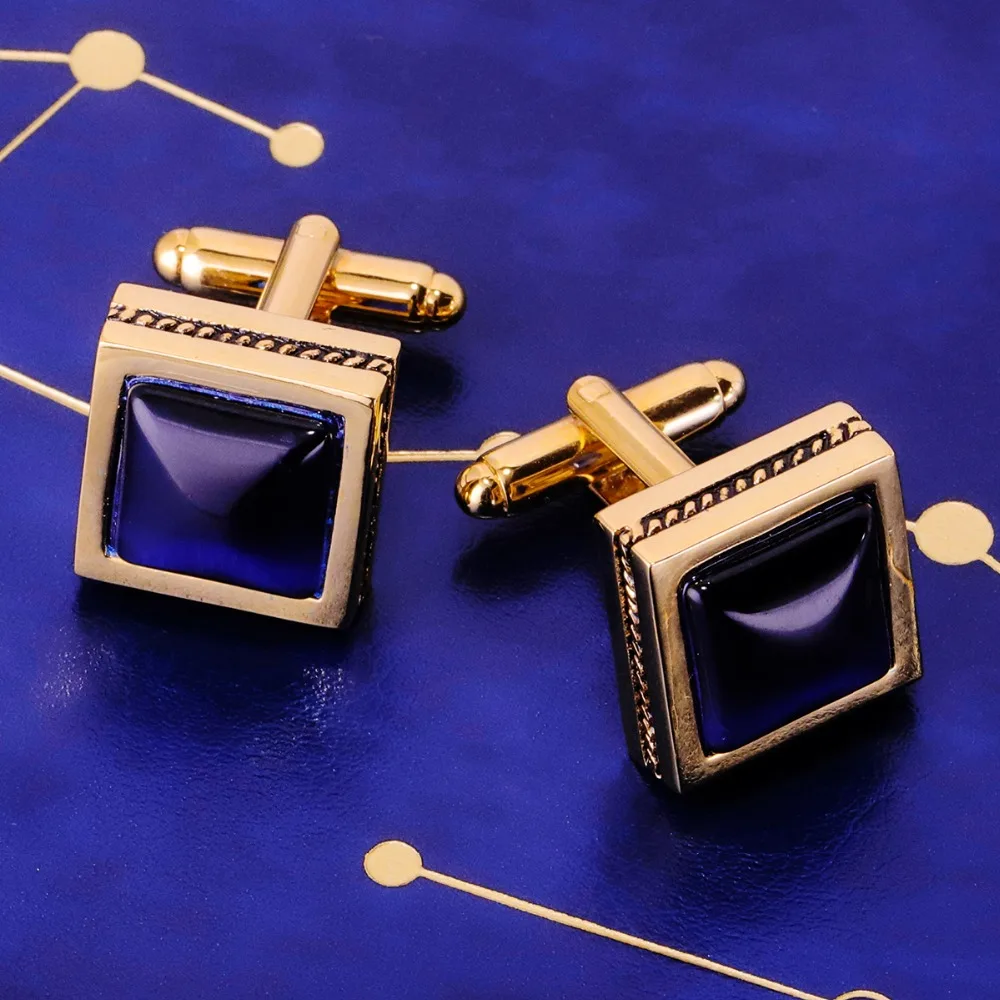 

MAISHENOU Shirt Cufflinks for mens Brand Wedding Gift cuffs buttons with stone cuff links High Quality Jewellery color gold